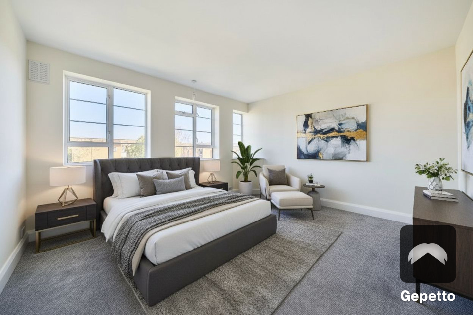 An AI-generated staging idea for a guest bedroom